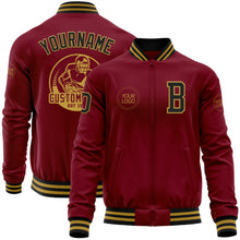 Charger l'image dans la galerie, Custom Crimson Black-Old Gold Bomber Varsity Letterman Zipper Jacket