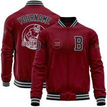 Charger l'image dans la galerie, Custom Crimson Black-Gray Bomber Varsity Letterman Zipper Jacket
