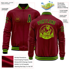 Charger l'image dans la galerie, Custom Crimson Black-Neon Green Bomber Varsity Letterman Zipper Jacket