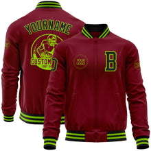 Charger l'image dans la galerie, Custom Crimson Black-Neon Green Bomber Varsity Letterman Zipper Jacket