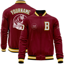 Charger l'image dans la galerie, Custom Crimson Black-Gold Bomber Varsity Letterman Zipper Jacket