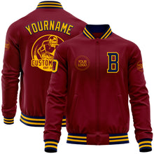Charger l'image dans la galerie, Custom Crimson Navy-Gold Bomber Varsity Letterman Zipper Jacket