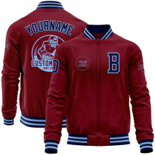 Charger l'image dans la galerie, Custom Crimson Navy-Light Blue Bomber Varsity Letterman Zipper Jacket