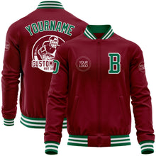 Charger l'image dans la galerie, Custom Crimson Kelly Green-White Bomber Varsity Letterman Zipper Jacket