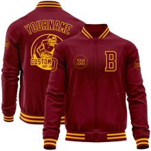 Charger l'image dans la galerie, Custom Crimson Gold Bomber Varsity Letterman Zipper Jacket