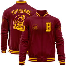 Charger l'image dans la galerie, Custom Crimson Gold Bomber Varsity Letterman Zipper Jacket