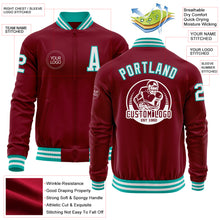 Charger l'image dans la galerie, Custom Crimson White-Aqua Bomber Varsity Letterman Zipper Jacket