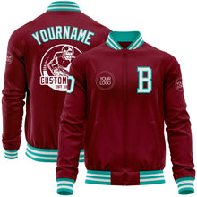Charger l'image dans la galerie, Custom Crimson White-Aqua Bomber Varsity Letterman Zipper Jacket