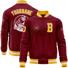 Charger l'image dans la galerie, Custom Crimson Gold-White Bomber Varsity Letterman Zipper Jacket