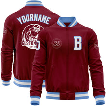 Загрузить изображение в средство просмотра галереи, Custom Crimson White-Light Blue Bomber Varsity Letterman Zipper Jacket