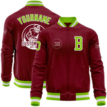 Charger l'image dans la galerie, Custom Crimson Neon Green-White Bomber Varsity Letterman Zipper Jacket