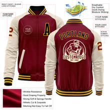 Загрузить изображение в средство просмотра галереи, Custom Crimson Black-Gold Bomber Varsity Letterman Two Tone Zipper Jacket