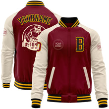 Загрузить изображение в средство просмотра галереи, Custom Crimson Black-Gold Bomber Varsity Letterman Two Tone Zipper Jacket