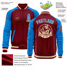 Загрузить изображение в средство просмотра галереи, Custom Crimson Powder Blue Cream-Maroon Bomber Varsity Letterman Two Tone Zipper Jacket