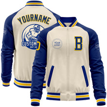 Charger l'image dans la galerie, Custom Cream Yellow Royal-White Bomber Varsity Letterman Two Tone Zipper Jacket