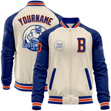 Charger l'image dans la galerie, Custom Cream Orange Royal-White Bomber Varsity Letterman Two Tone Zipper Jacket