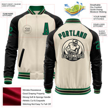 Load image into Gallery viewer, Custom Cream Kelly Green-Black Bomber Varsity Letterman Two Tone Zipper Jacket