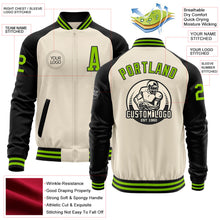 Load image into Gallery viewer, Custom Cream Neon Green-Black Bomber Varsity Letterman Two Tone Zipper Jacket