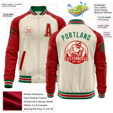 Загрузить изображение в средство просмотра галереи, Custom Cream Kelly Green Red-White Bomber Varsity Letterman Two Tone Zipper Jacket