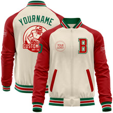 Загрузить изображение в средство просмотра галереи, Custom Cream Kelly Green Red-White Bomber Varsity Letterman Two Tone Zipper Jacket