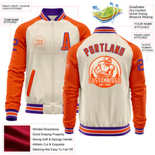 Charger l'image dans la galerie, Custom Cream Purple Orange-White Bomber Varsity Letterman Two Tone Zipper Jacket