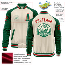 Charger l'image dans la galerie, Custom Cream Red Kelly Green-White Bomber Varsity Letterman Two Tone Zipper Jacket