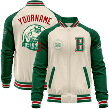 Charger l'image dans la galerie, Custom Cream Red Kelly Green-White Bomber Varsity Letterman Two Tone Zipper Jacket