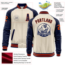Загрузить изображение в средство просмотра галереи, Custom Cream Orange-Navy Bomber Varsity Letterman Two Tone Zipper Jacket
