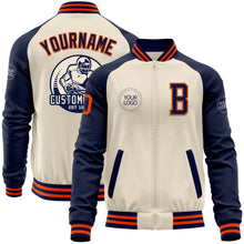 Загрузить изображение в средство просмотра галереи, Custom Cream Orange-Navy Bomber Varsity Letterman Two Tone Zipper Jacket