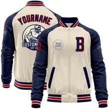 Charger l'image dans la galerie, Custom Cream Red Navy-White Bomber Varsity Letterman Two Tone Zipper Jacket