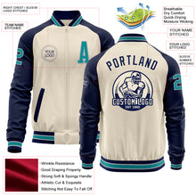 Charger l'image dans la galerie, Custom Cream Teal Gray-Navy Bomber Varsity Letterman Two Tone Zipper Jacket