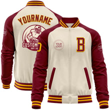 Load image into Gallery viewer, Custom Cream Gold-Crimson Bomber Varsity Letterman Two Tone Zipper Jacket