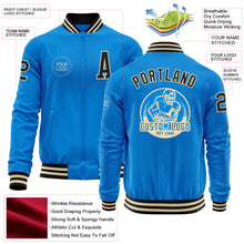 Загрузить изображение в средство просмотра галереи, Custom Powder Blue Black-Cream Bomber Varsity Letterman Zipper Jacket