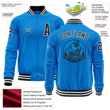 Загрузить изображение в средство просмотра галереи, Custom Powder Blue Black-White Bomber Varsity Letterman Zipper Jacket