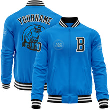 Загрузить изображение в средство просмотра галереи, Custom Powder Blue Black-White Bomber Varsity Letterman Zipper Jacket