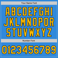 Загрузить изображение в средство просмотра галереи, Custom Powder Blue Gold-Black Bomber Varsity Letterman Zipper Jacket