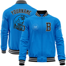 Загрузить изображение в средство просмотра галереи, Custom Powder Blue Black-Gray Bomber Varsity Letterman Zipper Jacket