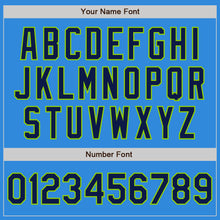 Load image into Gallery viewer, Custom Powder Blue Navy-Neon Green Bomber Varsity Letterman Zipper Jacket