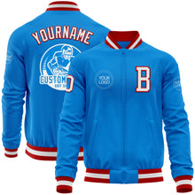 Загрузить изображение в средство просмотра галереи, Custom Powder Blue White-Red Bomber Varsity Letterman Zipper Jacket
