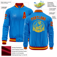 Загрузить изображение в средство просмотра галереи, Custom Powder Blue Red-Gold Bomber Varsity Letterman Zipper Jacket