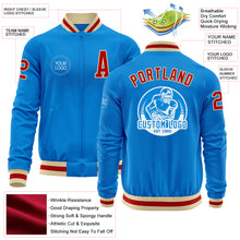 Загрузить изображение в средство просмотра галереи, Custom Powder Blue Red-Cream Bomber Varsity Letterman Zipper Jacket