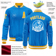 Загрузить изображение в средство просмотра галереи, Custom Powder Blue Gold-White Bomber Varsity Letterman Zipper Jacket