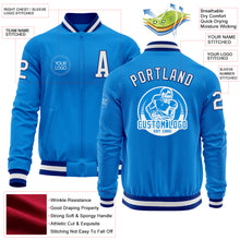 Загрузить изображение в средство просмотра галереи, Custom Powder Blue White-Royal Bomber Varsity Letterman Zipper Jacket