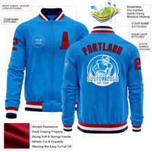 Загрузить изображение в средство просмотра галереи, Custom Powder Blue Red-Navy Bomber Varsity Letterman Zipper Jacket