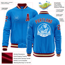 Загрузить изображение в средство просмотра галереи, Custom Powder Blue Maroon-Cream Bomber Varsity Letterman Zipper Jacket