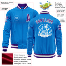 Загрузить изображение в средство просмотра галереи, Custom Powder Blue Purple-White Bomber Varsity Letterman Zipper Jacket