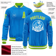 Загрузить изображение в средство просмотра галереи, Custom Powder Blue Neon Green-White Bomber Varsity Letterman Zipper Jacket