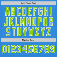 Загрузить изображение в средство просмотра галереи, Custom Powder Blue Neon Green-White Bomber Varsity Letterman Zipper Jacket