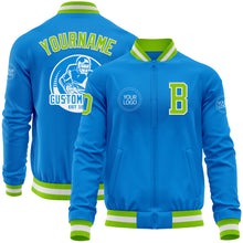 Загрузить изображение в средство просмотра галереи, Custom Powder Blue Neon Green-White Bomber Varsity Letterman Zipper Jacket