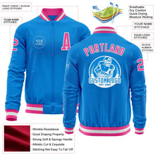 Загрузить изображение в средство просмотра галереи, Custom Powder Blue Pink-White Bomber Varsity Letterman Zipper Jacket